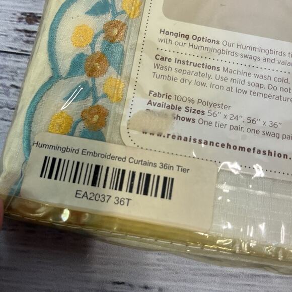 Set of 2 Renaissance Home Fashion Hummingbirds Embroidered Tiered Pair Curtains - Picture 4 of 9